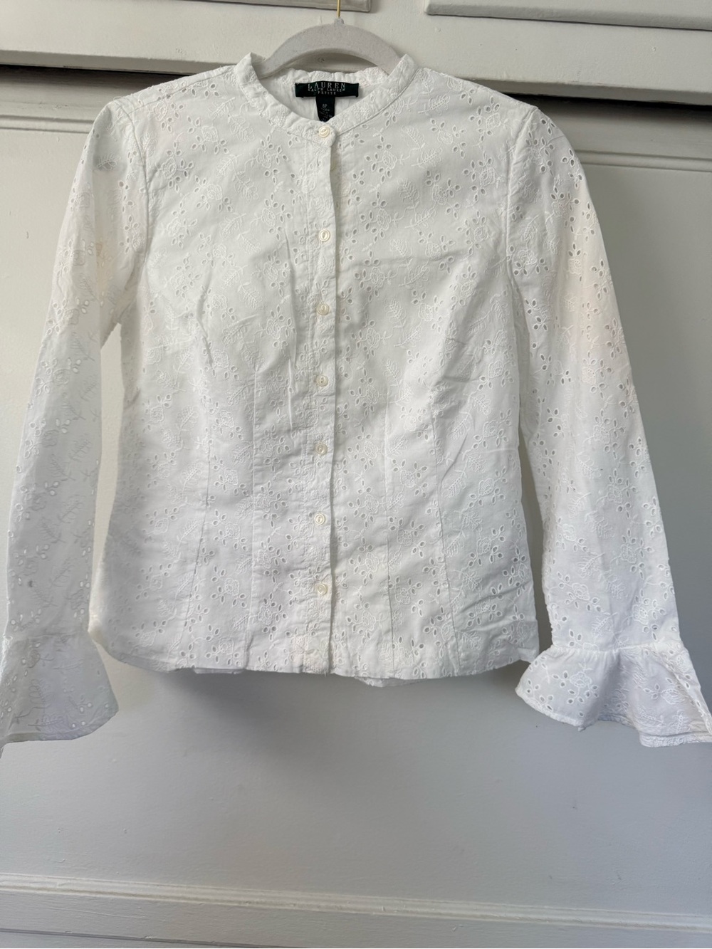 Ralph Lauren White Eyelet Button-Front Blouse